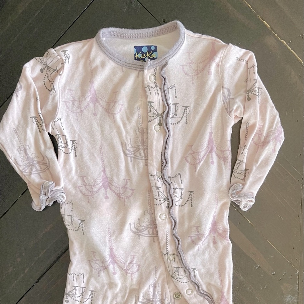Size 0-3 Kickee Pants girl pink purple grey coverall VGUC